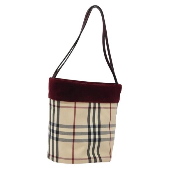 BURBERRY Nova Check Hand Bag Canvas Beige Silver Auth - Picture 3 of 15